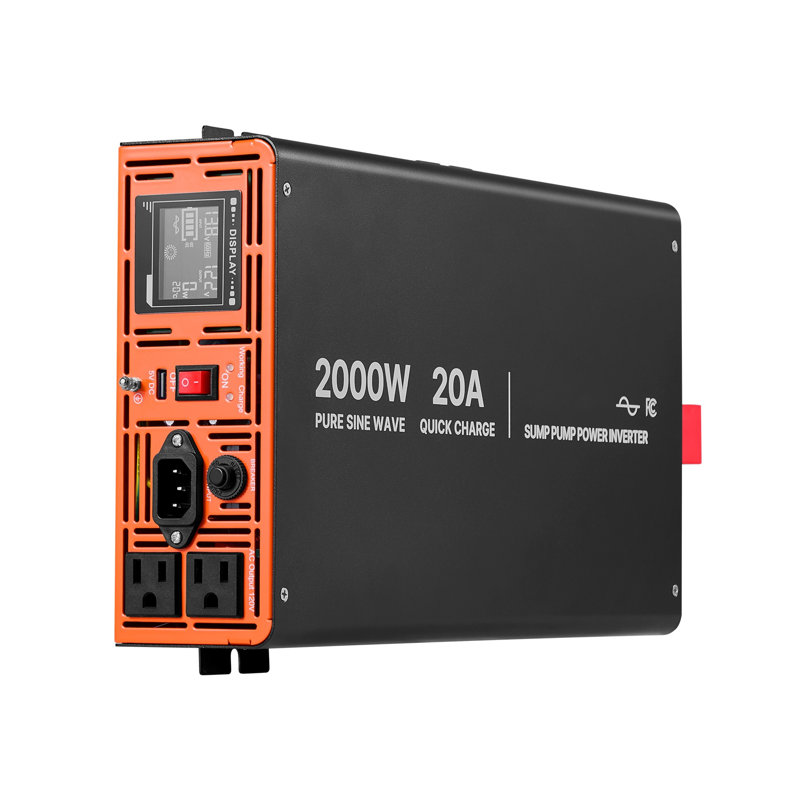 Système de secours avec pompe à puisard 2000W avec écran ACL et onduleur sinusoïdal pur, alimentation de secours automatique pour la protection du sous-sol (piles non incluses)