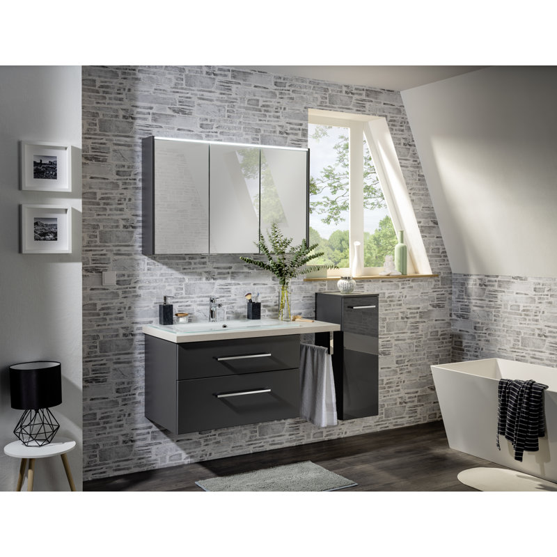 Denver 1100mm W 680mm H Wall Cabinet Frameless Medicine Cabinet Mirror 4 Adjustable, Anthracite