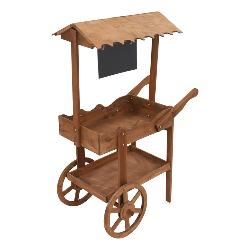 Présentoir à fleurs à 2 niveaux avec roues et chariot à dessert en bois brun