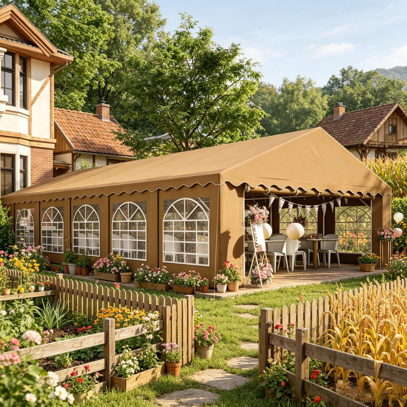 Tente de mariage spacieuse 20 pi x 40 pi, auvent de fête extérieur UPF30 + avec 12 fenêtres et 2 grandes portes, tente en acier galvanisé pour les mariages d'été