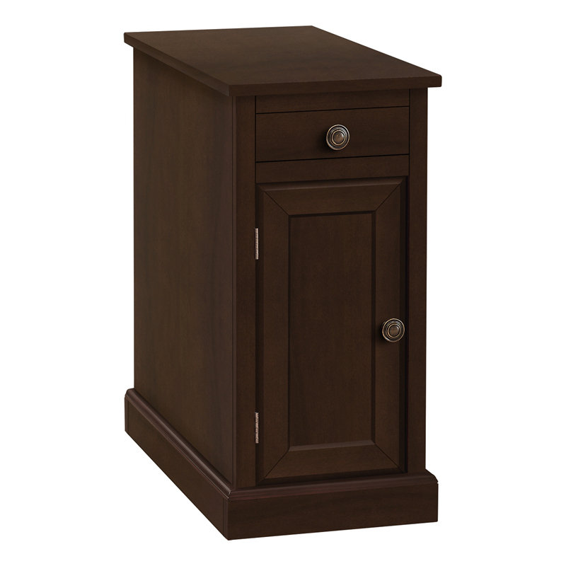 Table d'appoint, table de bout, table d'appoint, table de chevet, étroite, chambre à coucher, lampe, tiroir de rangement, placage brun