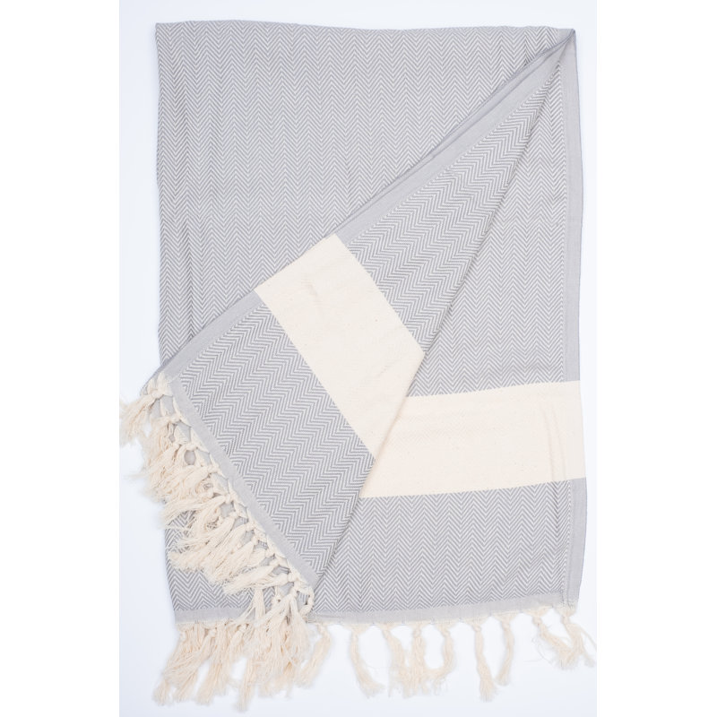 Jakkele Turkish Cotton Jacquard Beach Towel, Gray Belt
