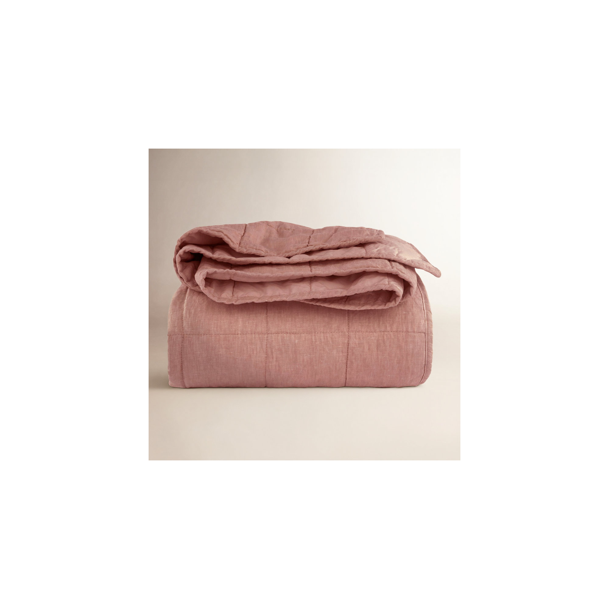 French Linen Box Stitch Quilt, Twin Quilt, Clay
