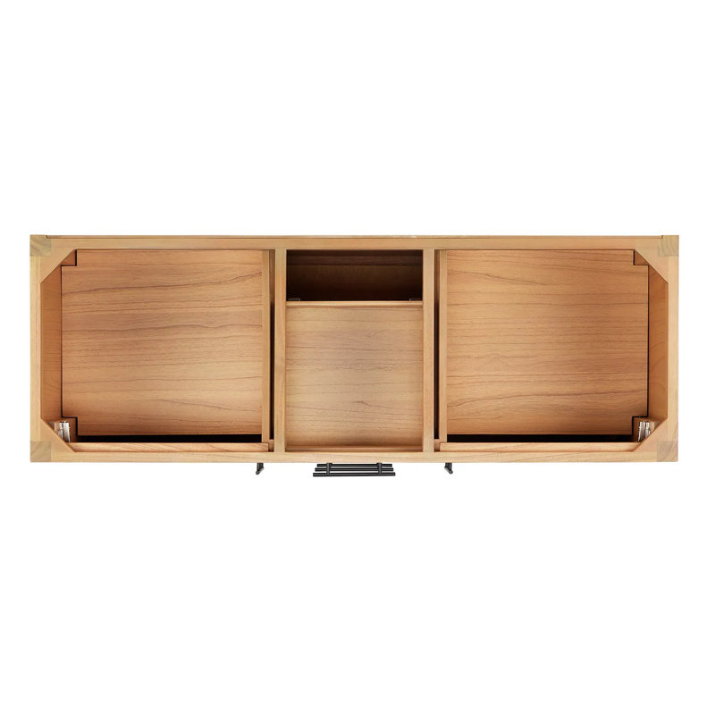 60'' Natural Wood Double Vanity with Feathered White Quartz Top