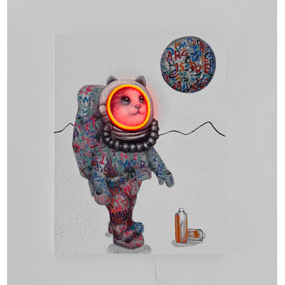 Petite peinture murale (néon à DEL) - Chat de l'espace
