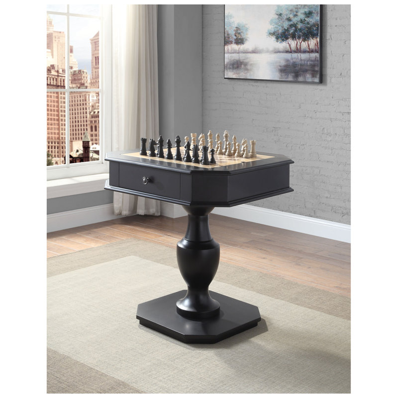 Table multi-jeux 3-en-1 avec tiroirs de rangement Galini - Table de jeu en bois au fini noir pour échecs, dames et backgammon