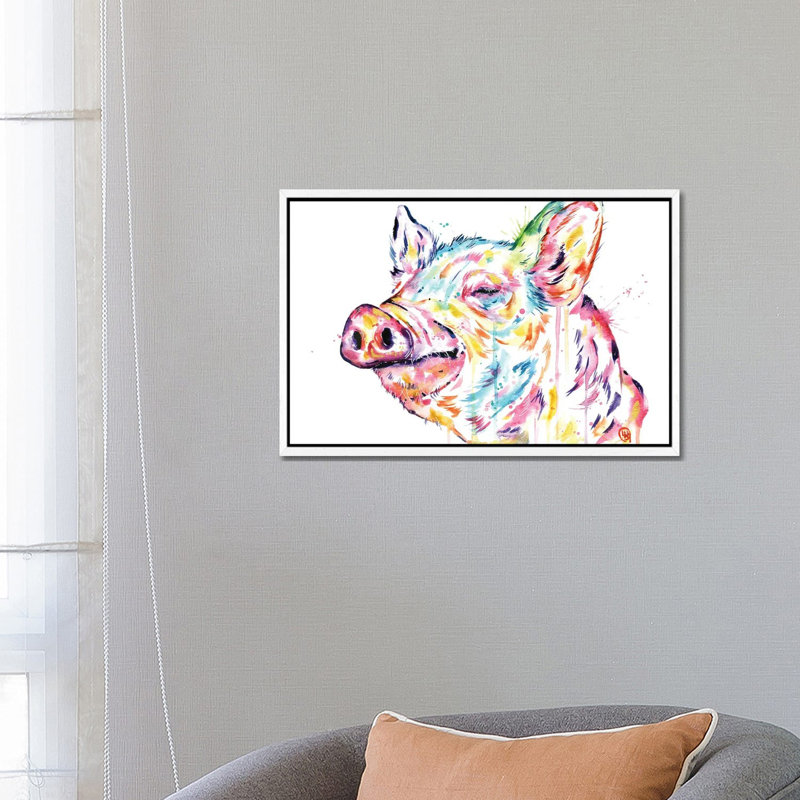 Pig - Free To Be by Lisa Whitehouse - Painting on Canvas, 101.6 cm H x 66.04 cm W, White Framed Canvas