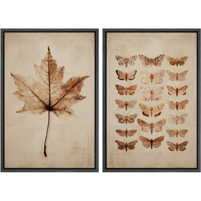 Reproduction d'art sur toile encadrée 2 pièces Vintage Botanical Leaf & Moth
