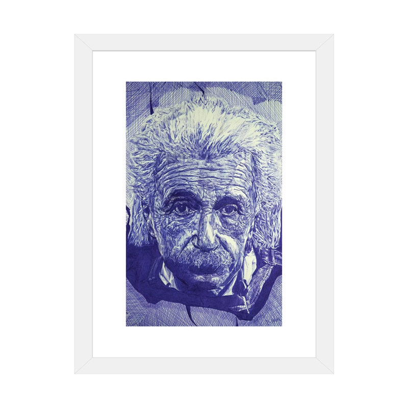 « Einstein Ballpoint Pen » par Ben Heine-impression d’art graphique, Blanc, H 32 po x l 24 po x P 1 po, Papier encadré blanc