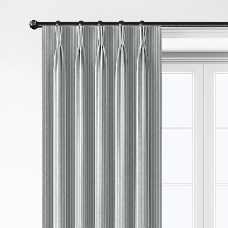 Walker Ticking Stripe Sage Cotton Pinch Pleat Drapery Panel Set of 2, 20" W  x 108" L