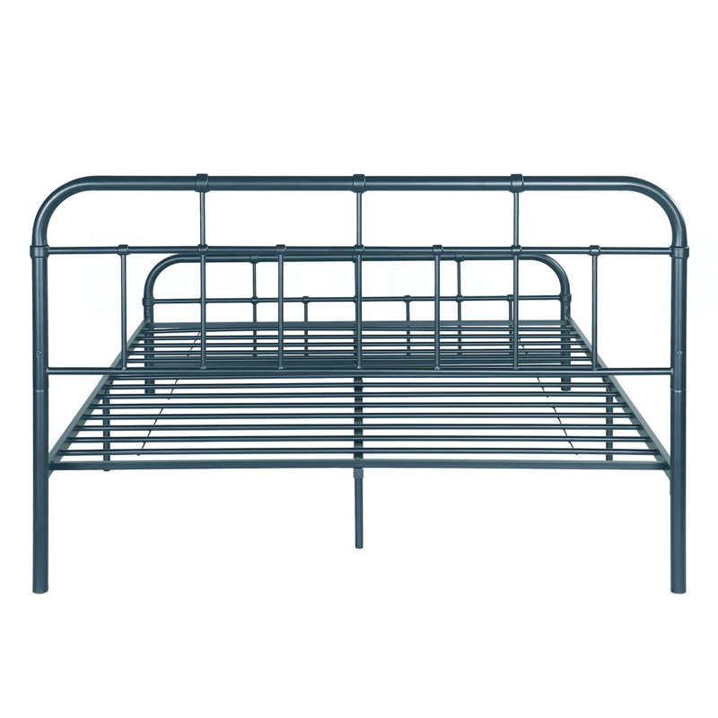 Stylish Queen Size Metal Bed with Rounded Corner Headboard and Footboard, Blue, for Elegant and Comfortable Sleeping, Queen