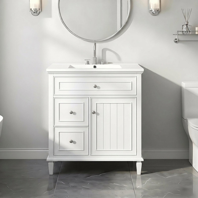 Meuble-lavabo 30 po avec lavabo, Argent, Blanc