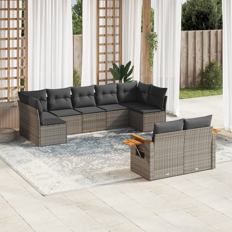  Ensemble de canapé de jardin en rotin PE gris