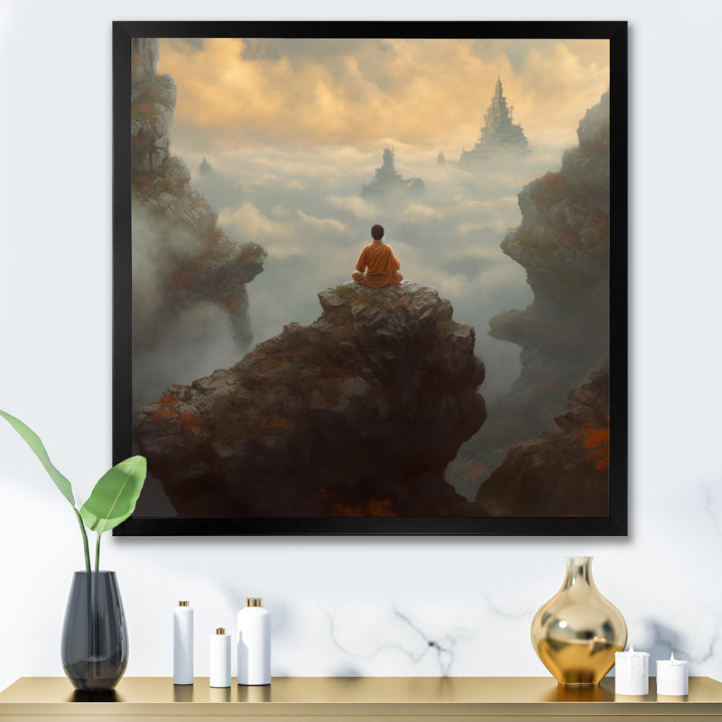«Buddhist Monk Mindfulness Meditation», reproduction sur toile, Cadre naturel flottant, H 30 po x l 30 po