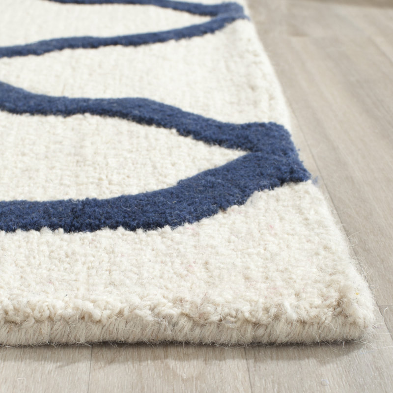Cannen Hand Tufted Wool Geometric Rug, Rectangle 6' x 9', Ivory/Navy Blue