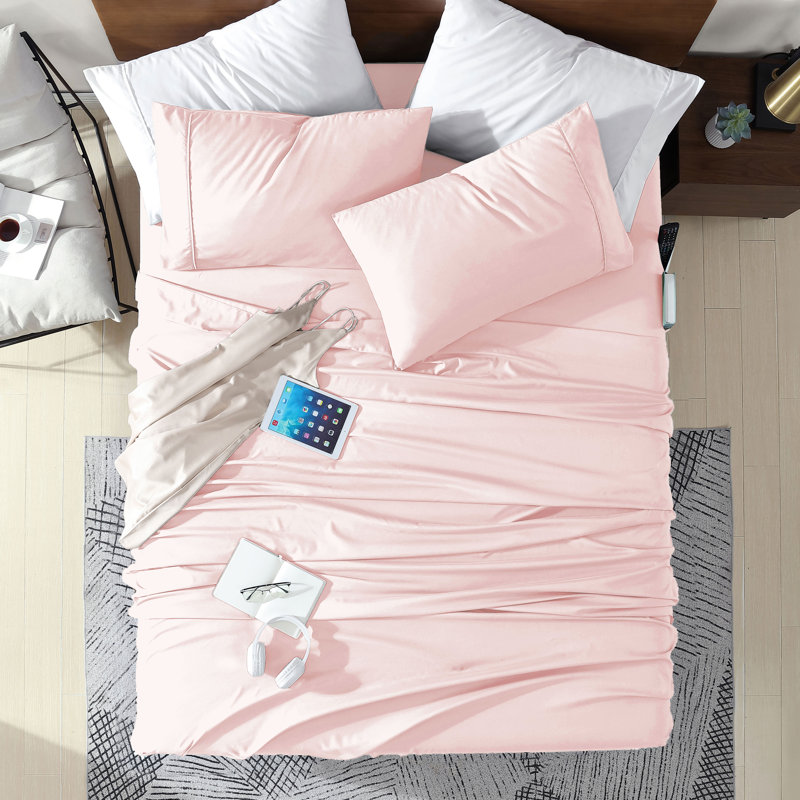 Ensemble de draps 4 pièces Swift Home Smart, Ensemble de draps pour très grand lit, Rosé