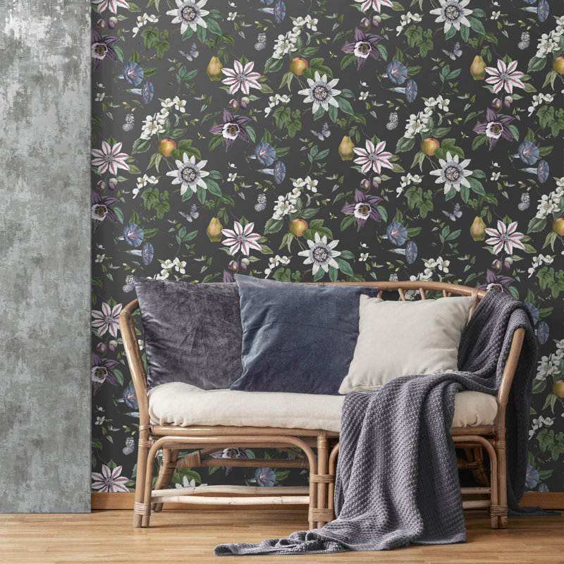 Sierra Floral Wallpaper, Black
