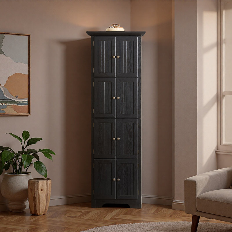 4-Tier 72" Corner Kitchen Pantry Storage Cabinet With 8 Doors Tall Storage Cabinet, Corner Cabinet And Shelves, Home Farmhouse Bookshelf Cabinet For Bathroom, Living Room