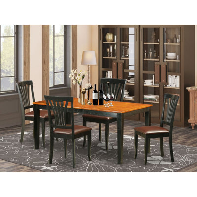 5 Piece Kitchen Table Set for 4 Includes a Rectangle Dining Room Table with Butterfly Leaf and 4 Faux Leather Chairs, Black & Cherry