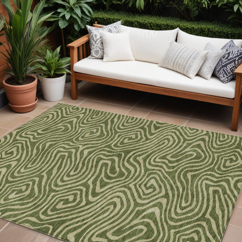 Tapis intérieur lavable abstrait vert olive et vert clair HomeRoots 8 pi x 10 pi