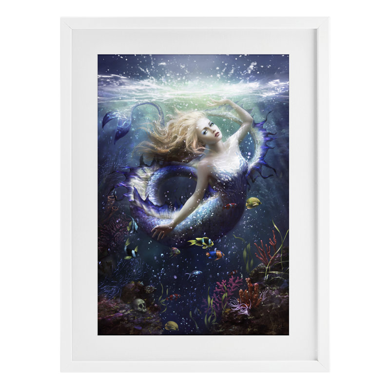 «Deep Sea Mermaid», reproduction sous verre encadrée, design par Melanie Delon, H 23 po x l 17 po
