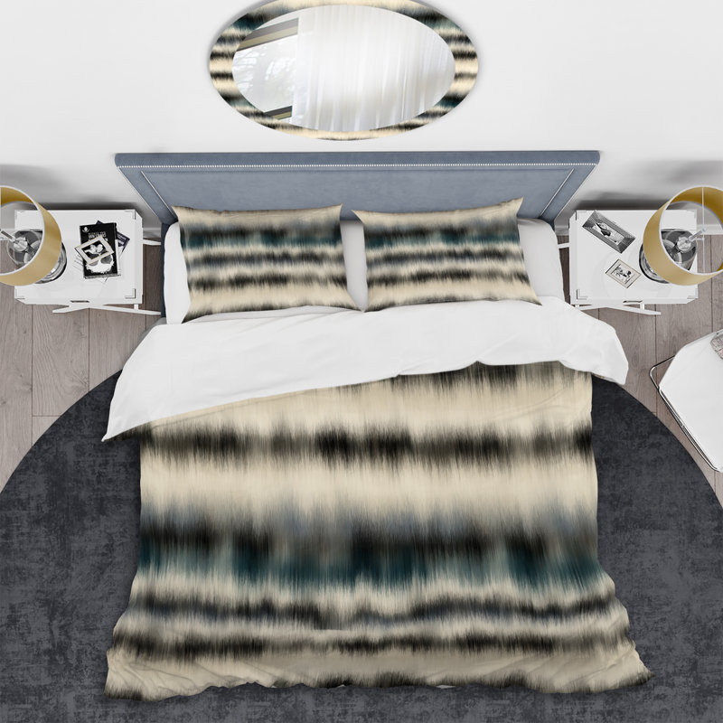 Motif rayé crème et noir - Ensemble de housse de couette abstrait - Microfibre de polyester