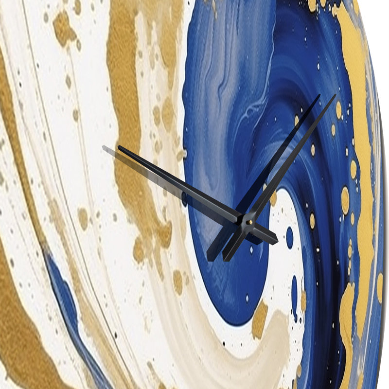 Horloge murale en métal bleu foncé et spirale III, Grand