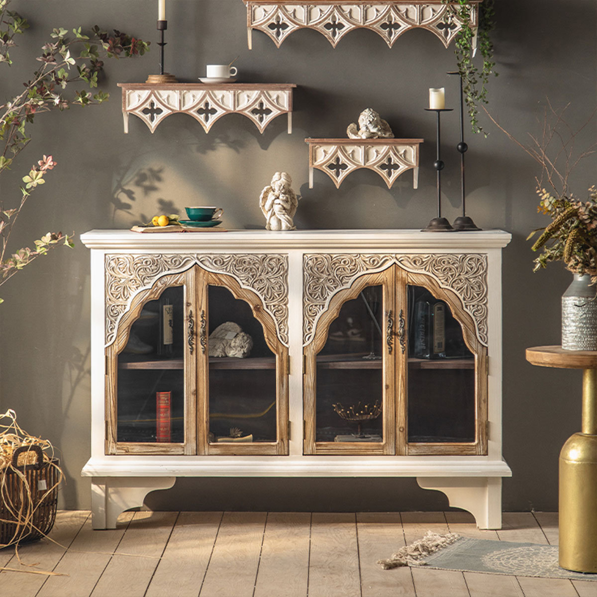 One Allium Way® Vintage Distressed Wood Storage Cabinet | Wayfair