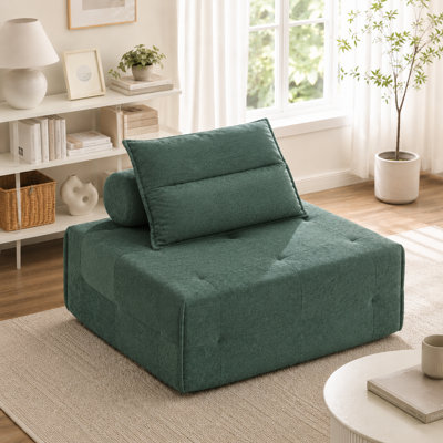 Fauteuil à billes 39,3 po en lin, aucun assemblage requis, fauteuil de détente en mousse compressée avec coussin lombaire réglable, fauteuil de plancher capitonné moderne pour le salon, la chambre à coucher et les petits espaces