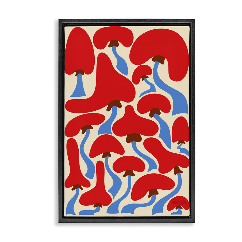 Toile flottante encadrée Groovy Wavy Mushroom par Carrie Cantwell, H 25 po x l 17 po, Cadre flottant noir de jais
