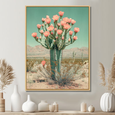 Margarit, cactus pastel en fleurs dans le désert I - Cactus, impressions encadrées