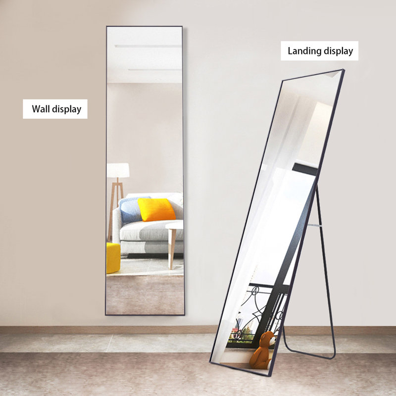 Modern Slim Frame Full Length Mirror, 147cm H x 37 cm W, Black