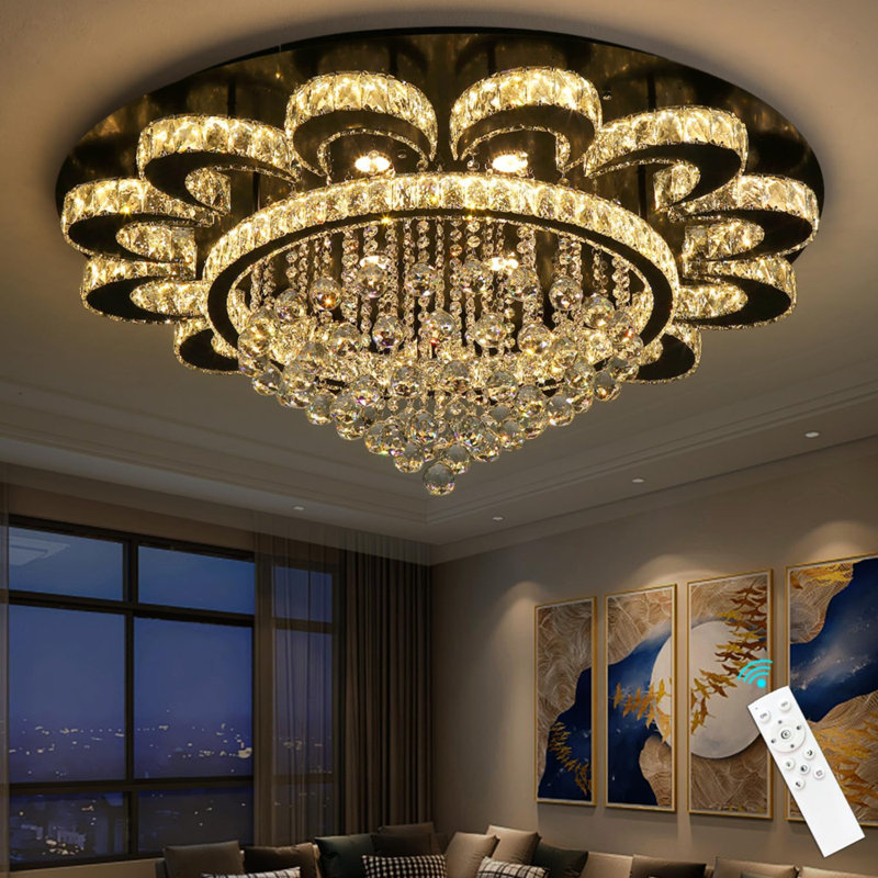 Lustre en cristal Glam, 11.8" H x 39.4" W x 39.4" D, Noir mat
