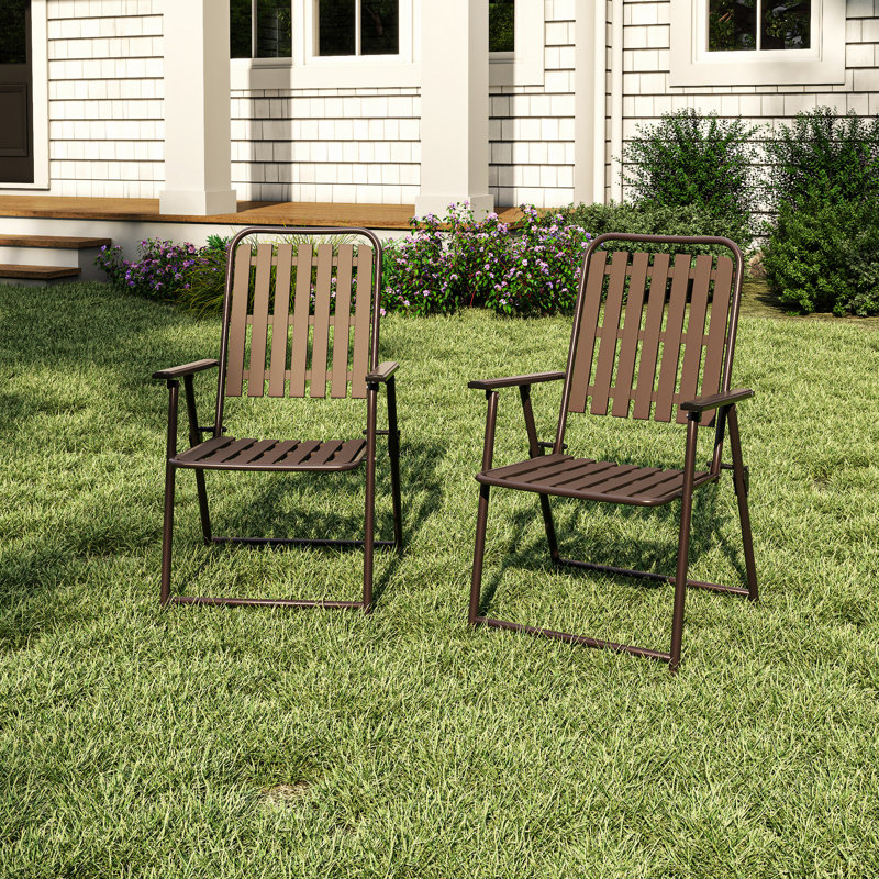 Brun - [Installation instantanée] Chaise pliante 2 pièces, aucun assemblage requis, capacité de 350 lb, résistante à la rouille et anti-taches pour balcon / jardin