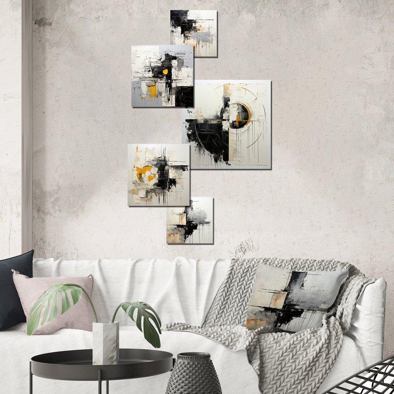 Beige et noir «Divine Simplicity I», ensemble de 5 peintures murales abstraites