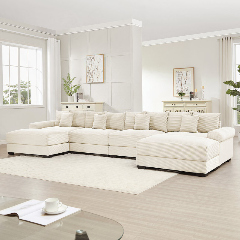 Canapé modulaire surdimensionné en U 170 po Cloud, Velours côtelé beige
