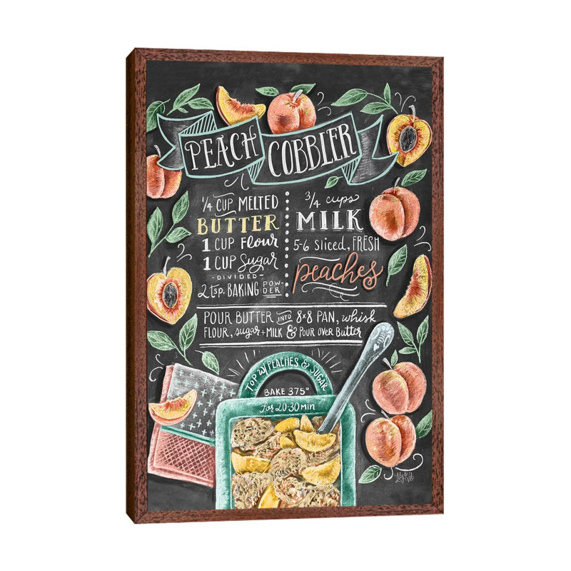 Peach Cobbler Recipe - Print on Canvas, 66.04cm H x 45.72cm W x 3.81cm D, Classic Brown Wood Floater Framed