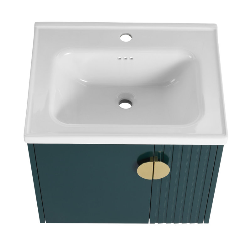 Meuble-lavabo compact compact de 24 po avec lavabo, porte à fermeture en douceur pour les petites salles de bain, durable et élégant