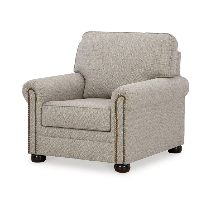 Fauteuil décoratif Gael, polyester gris beige, brun foncé, garniture cloutée