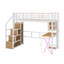 Lit mezzanine simple en métal avec poste de travail intégré, garde-robe, DEL et escalier de rangement