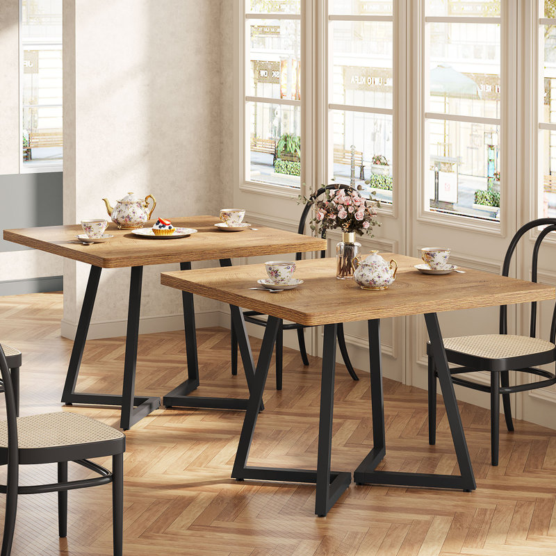 Square Dining Table, 31.5" Industrial Dinner Table, Black, Light Brown