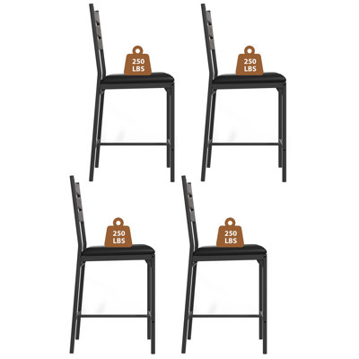 Bar Stools Set Of 4, Upholstered Bar Chairs With Back, 44.4 Inches Kitchen Bar Stools With Footrest, Thick Cushion