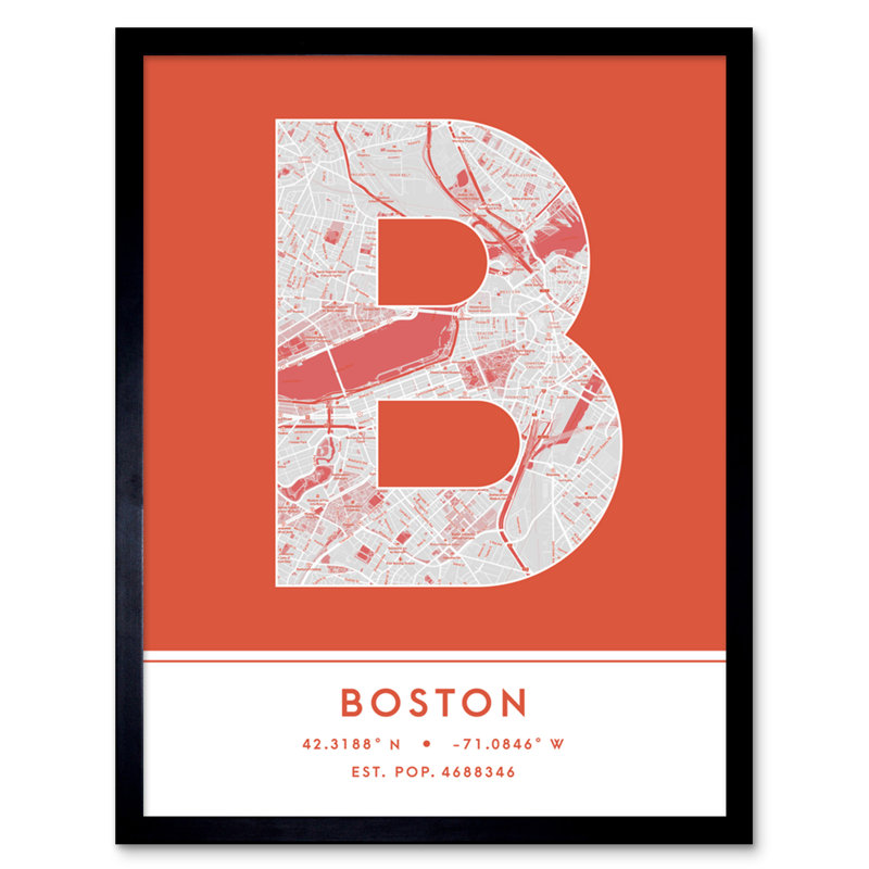 Boston City Map Boston Massachusetts United States City Map Orange 1 Piece Single Picture Frame Wall Art