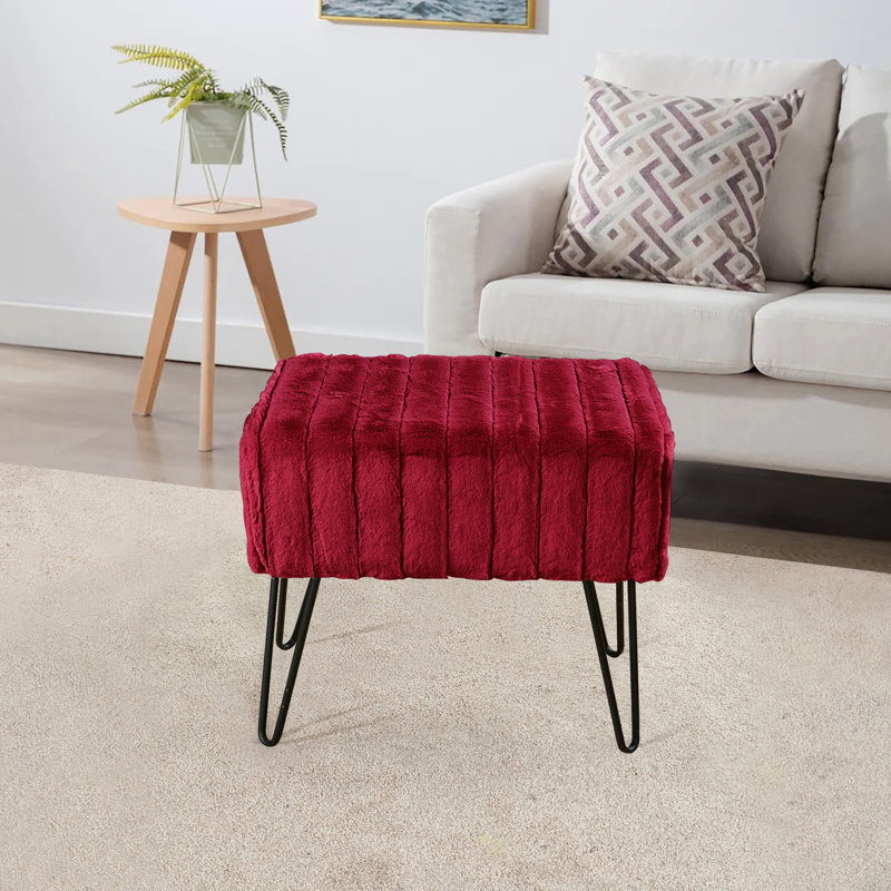 Defranco Upholstered Ottoman, Jester Red Faux Fur