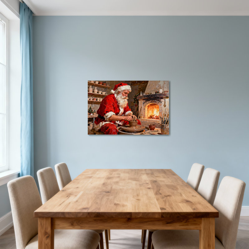 Christmas Santa Claus Pottery Workshop Christmas Scene, 16" H x 24" W