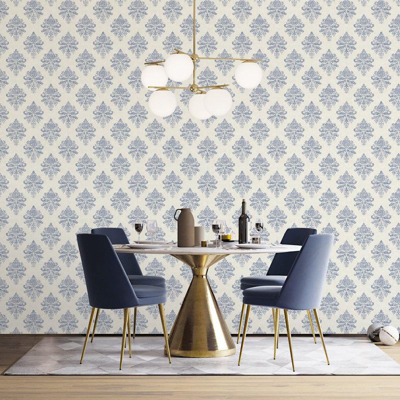 Palazzo 2 Collection Medallion Damask Wallpaper Roll, White