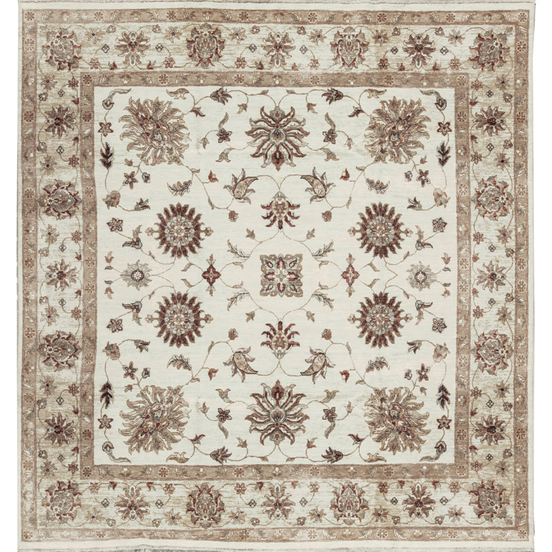 Tapis ivoire et doré de qualité supérieure noué à la main