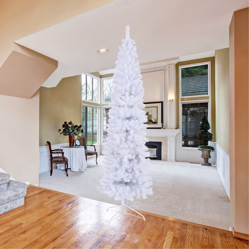 Arbre de Noël artificiel blanc 7,5 pi avec base en métal pliable