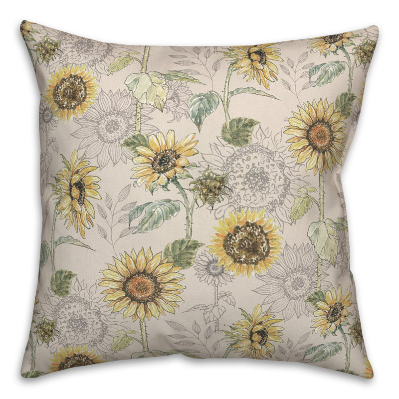 Floral Reversible Throw Pillow, Cream