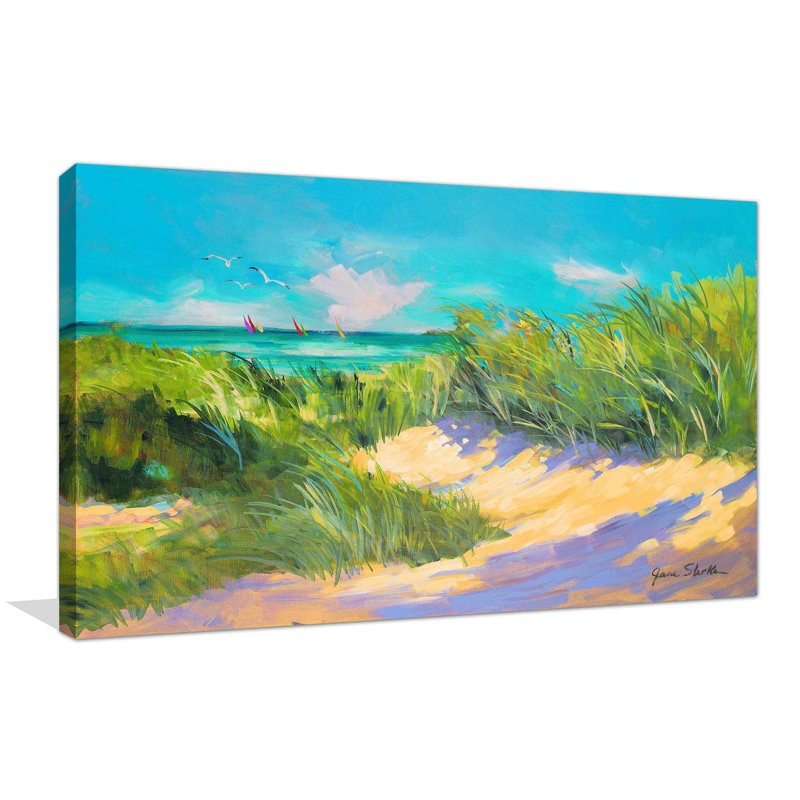 «Blue Grass Breeze I» par - Peinture, Toile tendue, H 24 po x l 40 po x P 1,5 po